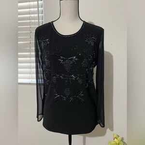 Elegant Black Long Sleeve Top with Embellishments